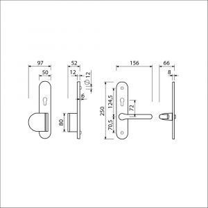 Ami VHB 250/50/1-90/83-386 senioren veiligheids Rotaveer duwer-kruk langschildgarnituur SKG** ovaal omkeer VHB 250/50/1 PC 72 omkeer deurduwer 90/83 links deurkruk 386 Rota deurdikte 38-45 mm F1 689853