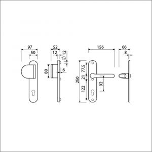 Ami VHB 250/50/1-90/83-386 veiligheids Rotaveer duwer-kruk langschildgarnituur SKG*** ovaal VHB 250/50/1 PC 92 deurduwer 90/83 links deurkruk 386 Rota deurdikte 38-45 mm F1 689753