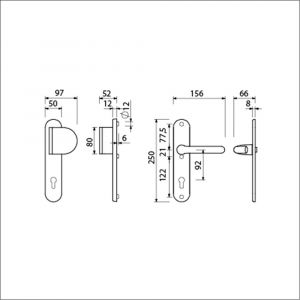 Ami VHB 250/50/1-90/83-386 veiligheids Rotaveer duwer-kruk langschildgarnituur SKG*** ovaal VHB 250/50/1 PC 92 deurduwer 90/83 rechts deurkruk 386 Rota deurdikte 38-45 mm F1 689703