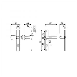 Ami VHB 251/32-166-379 veiligheids Rotaveer knop-kruk smalschildgarnituur SKG** VHB 251/32 PC 92 Kn 166 links F1 en deurkruk 379 Rota 251/32 PC 92 deurdikte 53-57 mm 840278