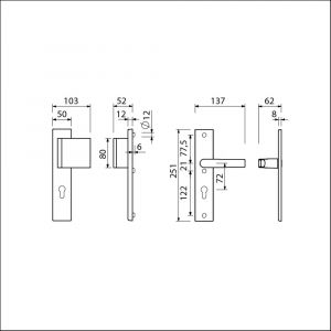 Ami VHB 251/50-90/80 veiligheidsvoordeur-duwerlangschildgarnituur SKG*** VHB 251/50 PC 72 deurduwer 90/80 rechts F1 PC 72 deurkruk 332/125 deurdikte 38-45 mm 803410