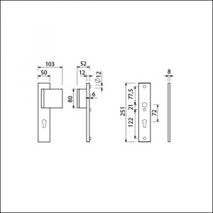 Ami VHB 251/50-90/80 veiligheidsvoordeur-duwerlangschildgarnituur SKG*** VHB 251/50 PC 72 deurduwer 90/80 links F2 PC 72 zonder deurkruk deurdikte 38-45 mm 802450