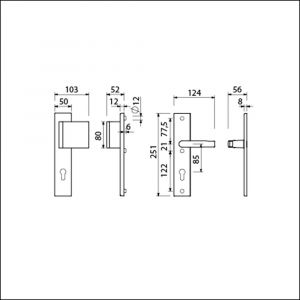 Ami VHB 251/50-90/80 veiligheidsvoordeur-duwerlangschildgarnituur SKG*** VHB 251/50 PC 85 deurduwer 90/80 rechts F1 deurkruk 332 deurdikte 38-45 mm 803605