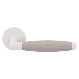 GPF Bouwbeslag ZwartWit GPF4001.62/H3-00 Ika XL deurkruk haaks met trapezium eindknop wit-eiken whitewash op rond wit rozet GPF400162-H30100-00