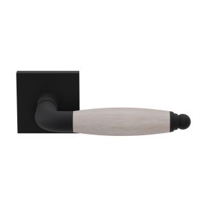 GPF Bouwbeslag ZwartWit GPF4300.61/H3-02 Ika deurkruk gebogen met ronde eindknop zwart-eiken whitewash op vierkant zwart rozet GPF430061-H30100-02
