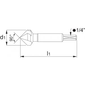 International Tools 42.543 Eco HSS verzinkboor 90 graden 3 snijkanten met 1/4 inch-zeskant bitopname 205 mm 42.543.2050