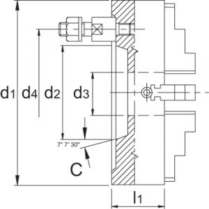 Bison 85.602 ISO 702-3 (DIN 55027) onafhankelijke vier-klauwplaat gietijzer type 4334 C6 200 mm 85.602.2006