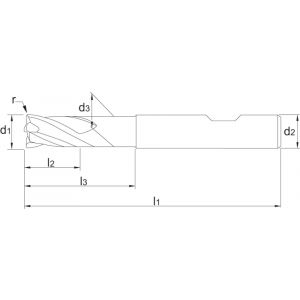 Phantom 34.316 HP2 UNI VHM vari-frees 4-snijder 2xD/3xD AlCrN snijkantradius 3x6x9 mm R1 34.316.0310