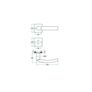 Artitec RVS Woning kruk-krukgarnituur 2 mm vlakrozet Lana FS RVS mat 01116