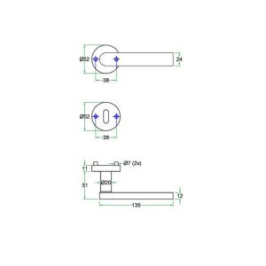 Artitec RVS Woning kruk-krukgarnituur rozet Laura SE RVS mat WC 8 mm 01253