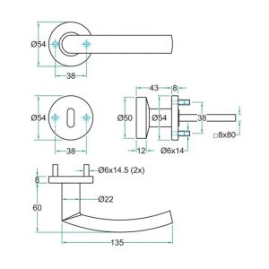 Artitec knop-krukgarnituur rozet Noa DIN links-rechts PF klasse 4 RVS mat PC 91023G02.U8