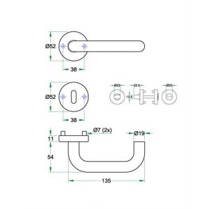 Artitec RVS Woning kruk-krukgarnituur rozet Uno RVS mat WC 8 mm 00113-WCX