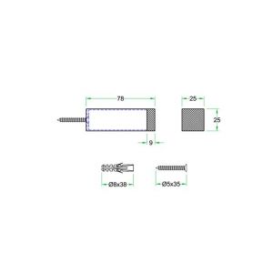 Artitec deurbuffer wandmontage vierkant 25x25x78 mm RVS mat 01991