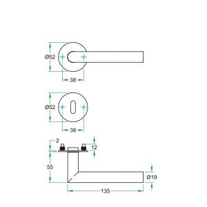 Artitec RVS Woning kruk-krukgarnituur vlakrozet Tipo FRP RVS glans WC 8 mm 04053/P