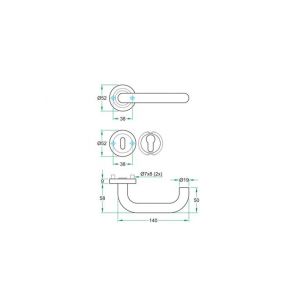 Artitec RVS Woning kruk-krukgarnituur schroefrozet Uno SC RVS mat WC 8 mm 1001003-68