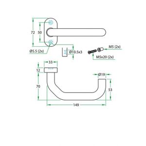 Artitec gatdeel deurkruk smalrozet klasse 4 Cindy RVS mat 8 mm ovaal rozet 91411R07.X8