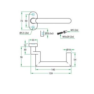 Artitec gatdeel kruk op smalrozet klasse 4 Tessa Detour RVS mat 8 mm ovaal rozet 91441R07.X8