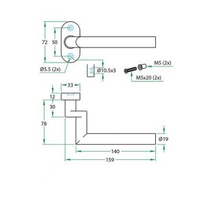 Artitec gatdeel kruk op smalrozet klasse 4 Tessa II gekropt RVS mat 8 mm ovaal rozet 91451R07.X8