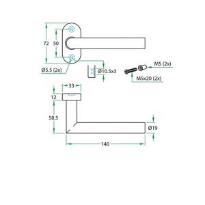 Artitec gatdeel kruk op smalrozet klasse 4 Tessa RVS mat 8 mm ovaal rozet 91455R07.X8