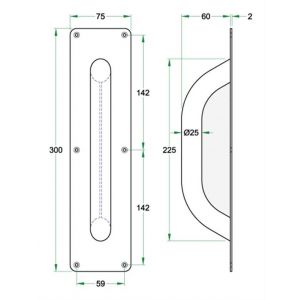 Artitec Zorg en Welzijn S-preventie anti suicidaal paar deurgreep diameter 25x300 mm op schild RVS mat 94216