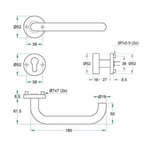 Artitec Proline Classic knop-krukgarnituur rozet Chase DIN links PL ITS RVS mat PC EN91055R05.88