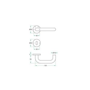 Artitec RVS Woning kruk-krukgarnituur vast op rozet Donna RVS mat WC 8 mm W1003