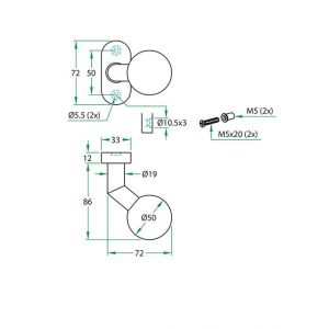 Artitec gatdeel knopkruk bol verkropt RVS mat 8 mm ovaal smalrozet klasse 4 91401R07.X8