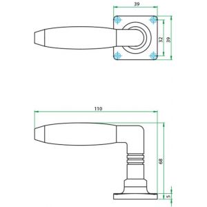 Artitec kruk-krukgarnituur Ton jaren-30 vierkant rozet glans nikkel WC 8 mm 97103
