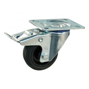 Protempo serie 01-13 zwenk transportwiel plaatbevestiging dubbele rem naloop stalen gaffel PP velg standaard zwarte rubberen band 80 mm rollager 201.082.136.500