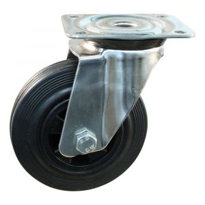 Protempo serie 01-31 zwenk transportwiel plaatbevestiging RVS gaffel PP velg standaard zwarte rubberen band 100 mm glijlager 201.101.316.000