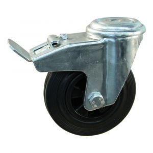 Protempo serie 01-91 zwenk transportwiel boutgat dubbele rem naloop stalen gaffel PP velg standaard zwarte rubberen band 140 mm glijlager 201.141.910.500