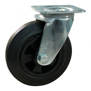 Protempo serie 01-11 zwenk transportwiel plaatbevestiging stalen gaffel PP velg standaard zwarte rubberen band geremd 160 mm glijlager 201.161.116.100