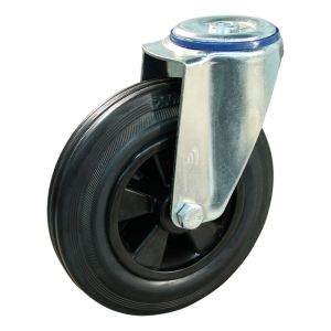 Protempo serie 01-12 zwenk transportwiel boutgat stalen gaffel PP velg standaard zwarte rubberen band 160 mm rollager 201.162.120.000