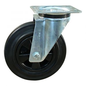 Protempo serie 01-91 zwenk transportwiel plaatbevestiging stalen gaffel PP velg standaard zwarte rubberen band 160 mm rollager 201.162.916.000