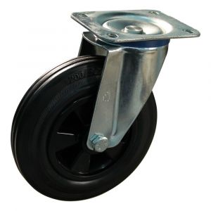 Protempo serie 01-12 zwenk transportwiel plaatbevestiging stalen gaffel PP velg standaard zwarte rubberen band 180 mm rollager 201.182.126.000