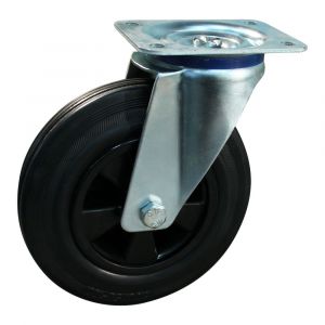 Protempo serie 01-15 zwenk transportwiel plaatbevestiging stalen gaffel PP velg standaard zwarte rubberen band 180 mm rollager 201.182.156.000