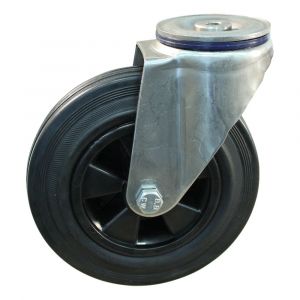 Protempo serie 01-31 zwenk transportwiel boutgat RVS gaffel PP velg standaard zwarte rubberen band 200 mm rollager RVS 201.209.310.012