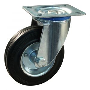 Protempo serie 02-12 zwenk transportwiel plaatbevestiging stalen gaffel wiel stalen velg standaard zwarte rubberen band 80 mm rollager 202.082.126.000