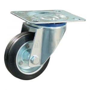 Protempo serie 02-13 zwenk transportwiel plaatbevestiging stalen gaffel wiel stalen velg standaard zwarte rubberen band 80 mm rollager 202.082.136.000