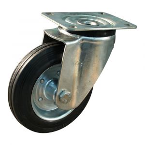 Protempo serie 02-11 zwenk transportwiel plaatbevestiging stalen gaffel stalen velg standaard zwarte rubberen band 250 mm rollager 202.252.116.000