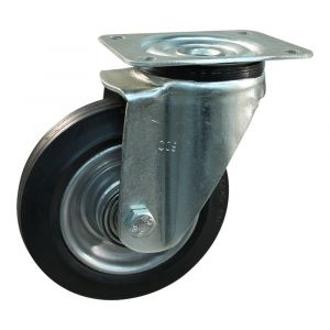 Protempo serie 02-11 zwenk transportwiel plaatbevestiging stalen gaffel stalen velg standaard zwarte rubberen band 250 mm kogellager 202.256.116.000