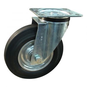 Protempo serie 02-91 zwenk transportwiel plaatbevestiging stalen gaffel wiel stalen velg standaard zwarte rubberen band 250 mm kogellager 202.256.916.000