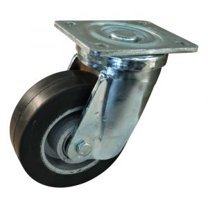 Protempo serie 04-18 zwenk transportwiel plaatbevestiging stalen gaffel gietijzeren velg zwarte elastische rubberen band ± 70 shore A 125 mm kogellager 204.126.186.040