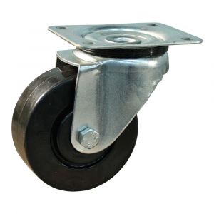 Protempo serie 05-11 zwenk transportwiel plaatbevestiging stalen gaffel zwarte PP velg zwarte elastische rubberen band ± 65 shore A 125 mm kogellager 205.126.116.000