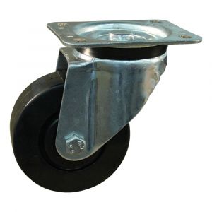 Protempo serie 05-91 zwenk transportwiel plaatbevestiging stalen gaffel zwarte PP velg zwarte elastische rubberen band ± 65 shore A 125 mm kogellager 205.126.916.000