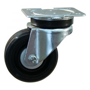 Protempo serie 07-14 zwenk transportwiel plaatbevestiging stalen gaffel zwarte PA velg zwarte elastische rubberen band ± 70 shore A 100 mm kogellager 207.106.146.000