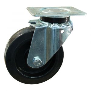 Protempo serie 07-14 zwenk transportwiel plaatbevestiging stalen gaffel zwarte PA velg zwarte elastische rubberen band ± 70 shore A 125 mm rollager 207.122.146.000