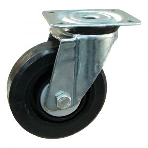 Protempo serie 07-91 zwenk transportwiel plaatbevestiging stalen gaffel zwarte PA velg zwarte elastische rubberen band ± 70 shore A 125 mm kogellager 207.126.916.000