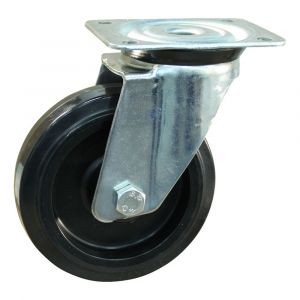 Protempo serie 07-91 zwenk transportwiel plaatbevestiging stalen gaffel zwarte PA velg zwarte elastische rubberen band ± 70 shore A 160 mm rollager 207.162.916.000