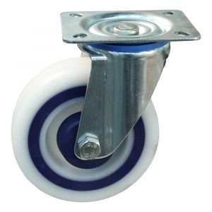 Protempo serie 09-12 zwenk transportwiel plaatbevestiging stalen gaffel sandwich PP velg flexible tussenlaag ± 77 shore A 100 mm rollager 209.102.126.000